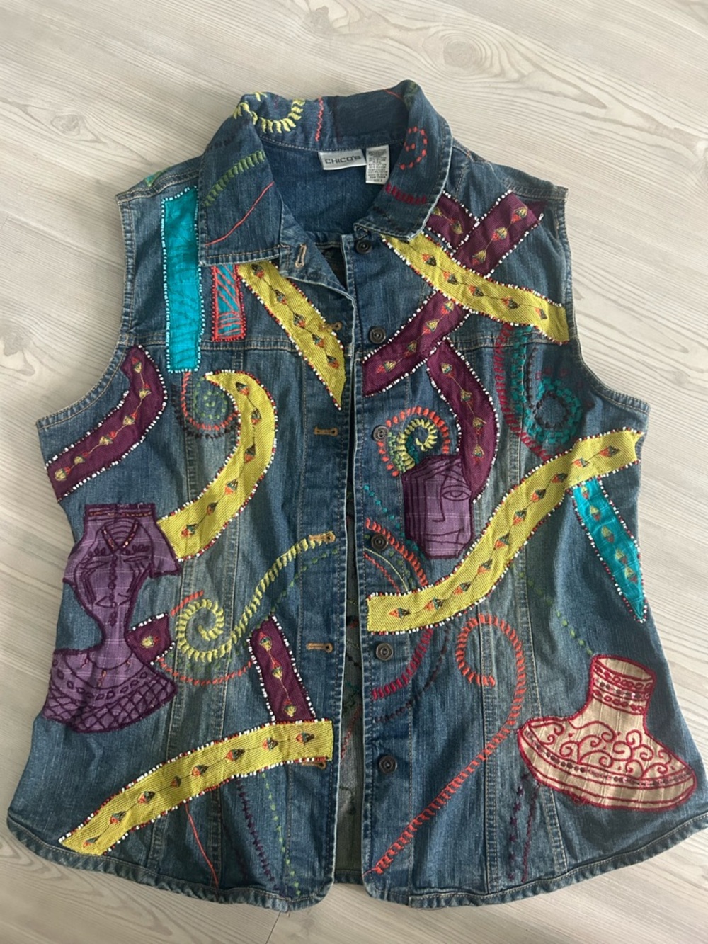 Vintage Chico's "Art to Wear" denim patchwork vest